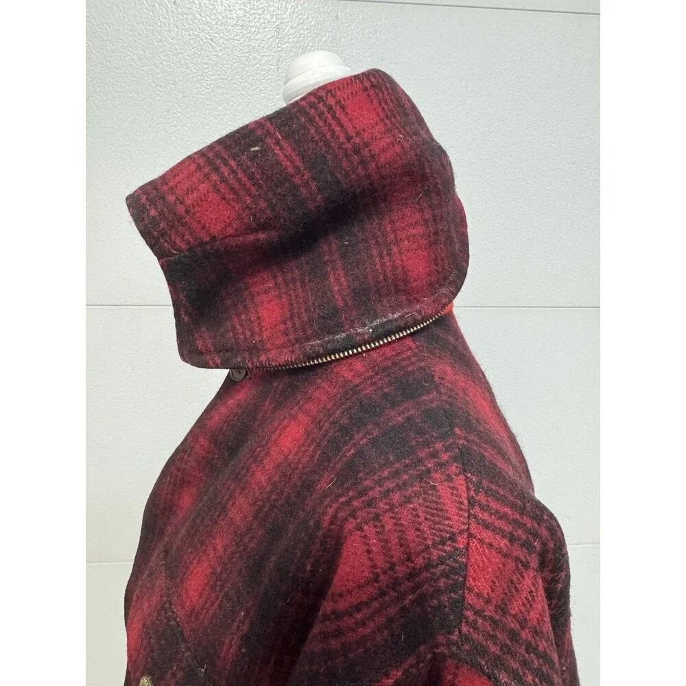 Vintage Woolrich #501 Red Buffalo Plaid Hunting Coat Split Hood Size 46 Rare